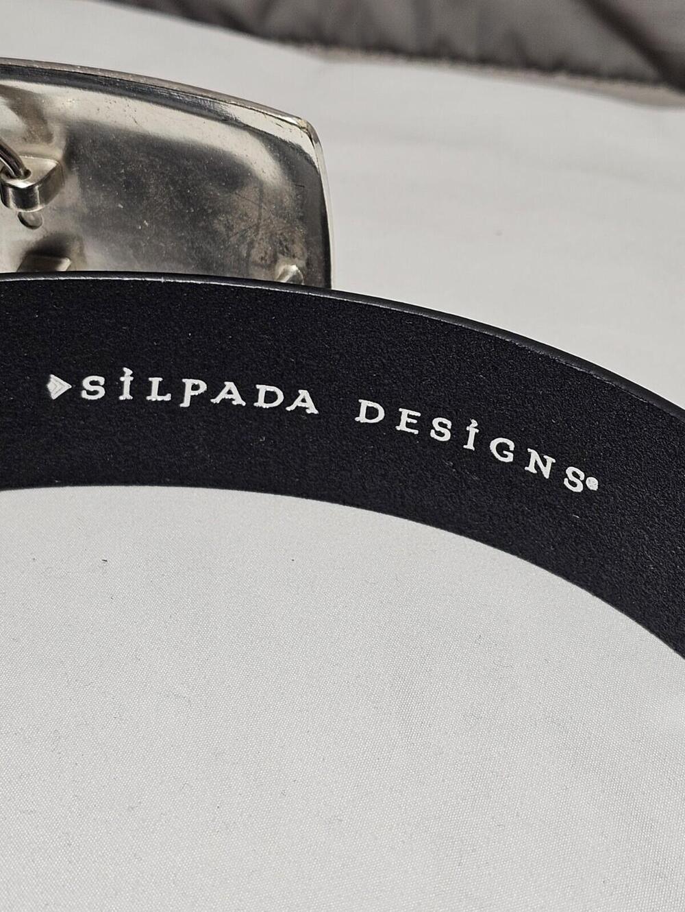 SILPADA Designs Black Italian Leather BELT Silver Square Buckle Womens Large - Picture 3 of 11